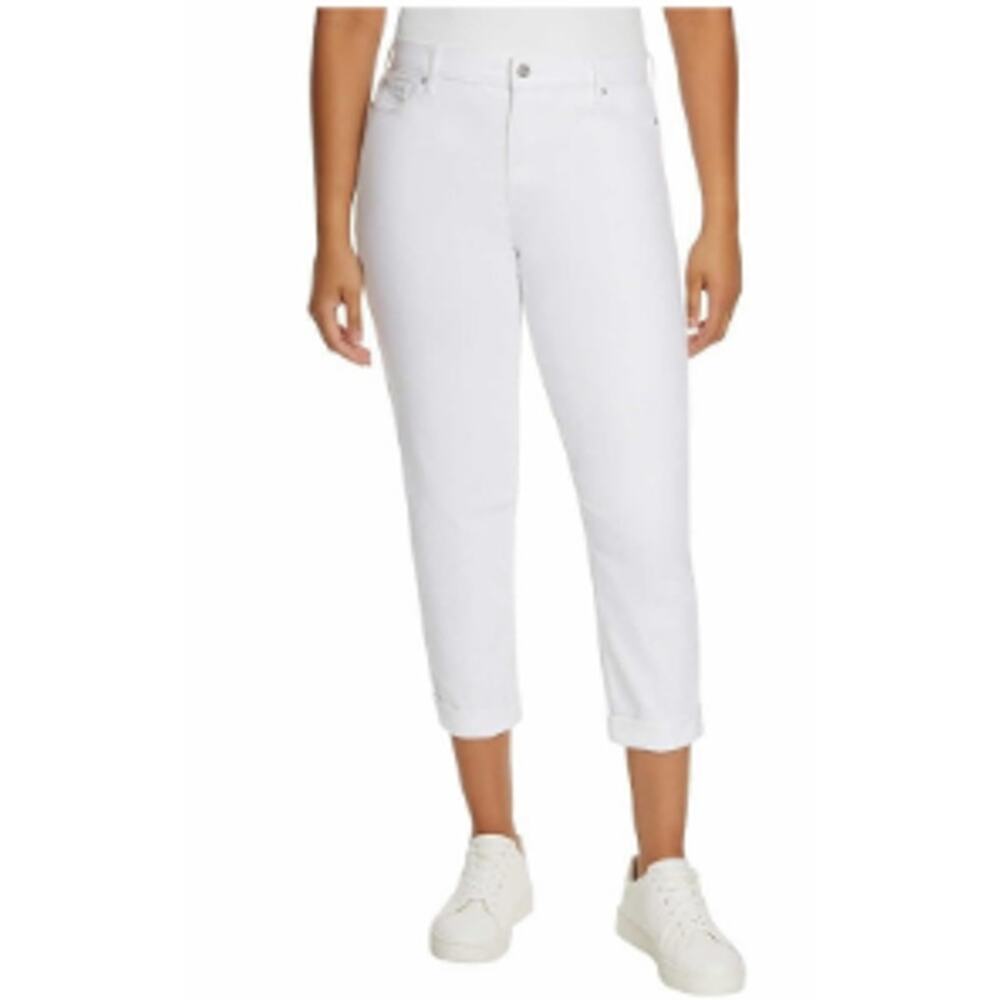 Gloria Vanderbilt Womens White Cuffed Boyfriend Jeans Size 6